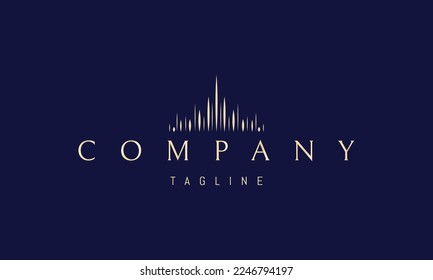 Vector golden logo on which an abstract image of the silhouette of the kingdom composed of sharp rays.