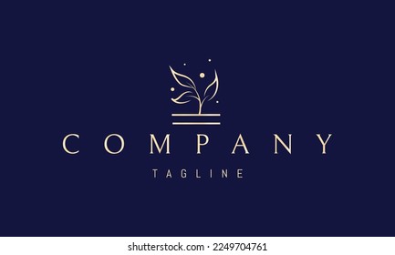 Vector golden logo on which an abstract image of a dancing plant.