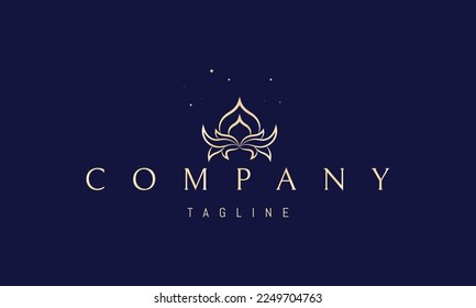 Vector golden logo on which an abstract image of a candle flame in the form of a dome with leaves at the base.