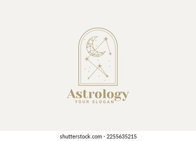 Vector Golden Logo On Which An Abstract Image Of Several Phases Of The Moon.