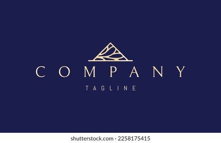 Vektor golden Logo, auf dem ein abstraktes Bild eines Berges mit Baumzweigen im Inneren.