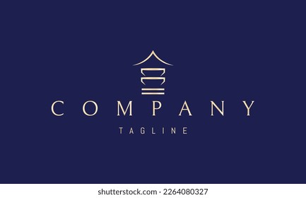 Vektor-goldenes Logo, auf dem ein abstraktes Bild von zwei Schalen unter einem asiatischen Dach ein asiatisches Restaurant verkörpert.