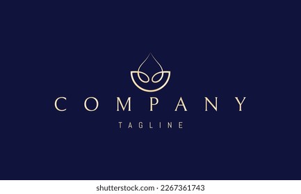 Vector golden logo on which an abstract image of a drop in a bowl.