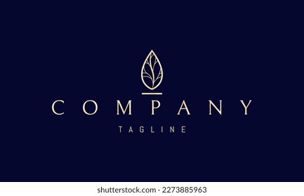 Vector golden logo on which an abstract image of a drop with a tree inside.
