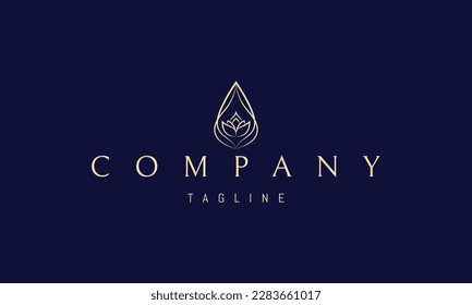 Vector golden logo on which an abstract image of a drop with a lotus flower inside.