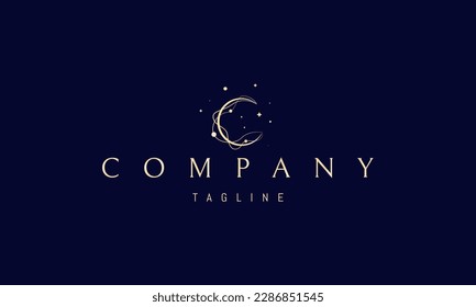 Vector golden logo on which an abstract image of the moon wrapped in thread with lanterns.