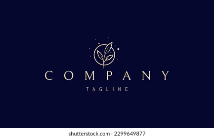 Vector golden logo on which an abstract image of three leaves in a circle.