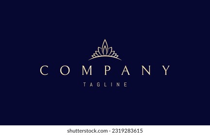 Vector golden logo on which an abstract image of leaves on the horizon in the form of a crown.