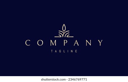 Vector golden logo on which an abstract image of a growing plant in a linear style.