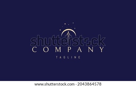 Vector golden logo on which an abstract image of a soul flying into space.