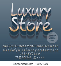 Vector golden logo with set of letters, symbols and numbers. File contains graphic styles