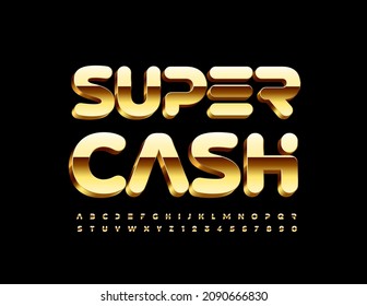 Logotipo de oro del vector Super Cash. Letras y números de alfabeto chic modernos. Fuente 3D única