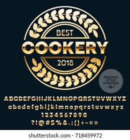 Vector Golden Logo Template for Best Cookery. Luxury set of Letters, Numbers, Symbols. Graphic Style Font