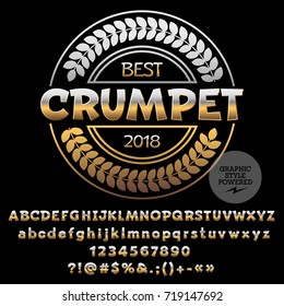 Plantilla de logotipo de oro vectorial para la repostería de la tienda. Conjunto de letras, números, símbolos. Tipo de letra gráfico