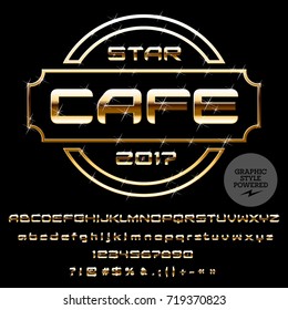 Vector Golden Logo Template for Star Cafe. Luxury set of Letters, Numbers, Symbols. Graphic Style Font