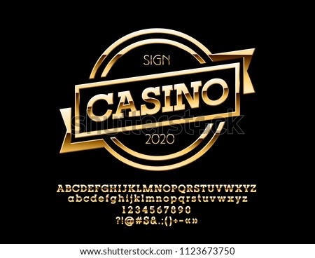 Vector Golden Logo with text Casino. Set of Chic Alphabet Letters, Numbers and Punctuation symbols. 