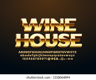 Vector Golden logo Wine House con fuente de lujo 3D. Letras, números y símbolos decorativos de élite
