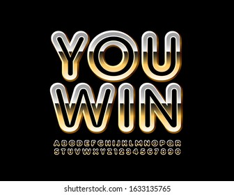 Vector Golden logo You Win. Luxury Artistic Font. Elegant shiny Alphabet Letters and Numbers.