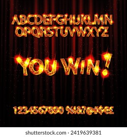 Vector Golden Logotype Sie gewinnen mit 3D Luxus Schriftart. Elegante, glänzende Alphabet-Buchstaben, Zahlen und Symbole