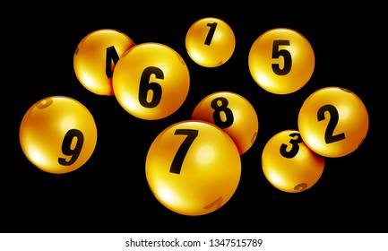 Vector golden lottery / bingo ball number from 1 to 9 isolated on black