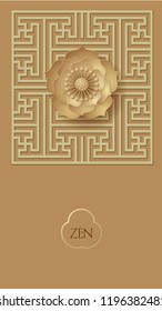 Vector golden lotus mandala on Chinese classical pane