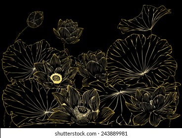 Vector golden lotus pattern for background and text