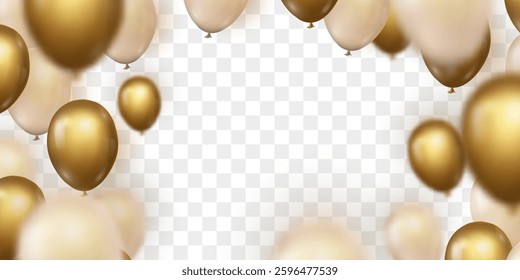 Vector golden luxury balloons isolated on png background. Realistic festive 3d helium balloons. Vector illustration on transparent background