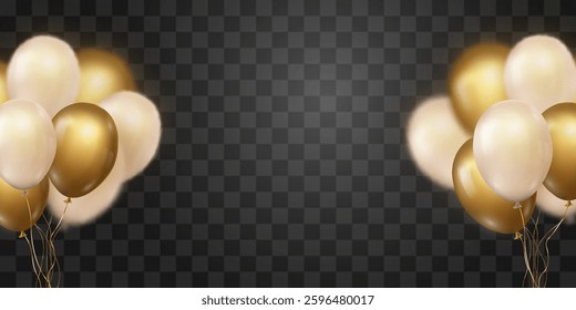 Vector golden luxury balloons isolated on png background. Realistic festive 3d helium balloons. Vector illustration on transparent background