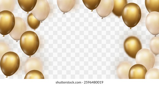 Vector golden luxury balloons isolated on png background. Realistic festive 3d helium balloons. Vector illustration on transparent background