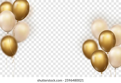 Vector golden luxury balloons isolated on png background. Realistic festive 3d helium balloons. Vector illustration on transparent background