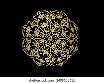 Plantilla de diseño de fondo de Mandala dorada vectorial para uso como elementos y recursos de patrones árabes, bodas y decoración cultural