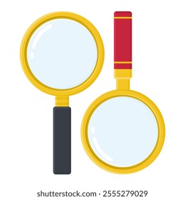 Vector Golden Magnifying Glass. Search Tool Magnifying Glass Icon. Work Aid Tools.