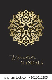 Vector golden mandala with a calligraphic quote on black background