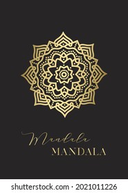 Vector golden mandala with a calligraphic quote on black background