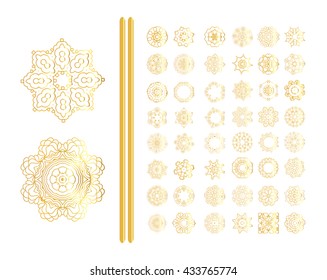 Vector golden mandala set .Traditional indian art, henna tattoo, golden stickers, mehndi design.