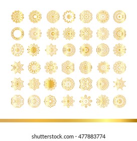 Vector golden mandala set .Traditional indian art, henna tattoo, golden stickers, mehndi design.
