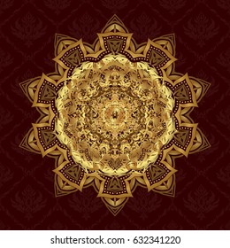 Vector golden mandala shape on a brown background. Gradient premium logotype. Isolated logo. Business identity concept for bio, eco company or spa salon.
