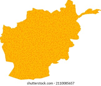 Mapa de oro vectorial de Afganistán. El mapa de Afganistán está aislado en un fondo blanco. Textura de partículas doradas basada en un mapa amarillo sólido de Afganistán.