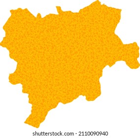 Vector Golden map of Albacete Province. Map of Albacete Province is isolated on a white background. Golden particles pattern based on solid yellow map of Albacete Province.