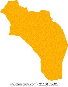 Vector Golden map of Argentina - La Rioja. Map of Argentina - La Rioja is isolated on a white background. Golden particles pattern based on solid yellow map of Argentina - La Rioja.