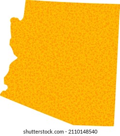 Vector Golden map of Arizona State. Map of Arizona State is isolated on a white background. Golden particles pattern based on solid yellow map of Arizona State.