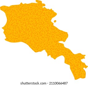 Vector Golden map of Armenia. Map of Armenia is isolated on a white background. Golden particles pattern based on solid yellow map of Armenia.