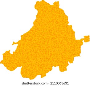 Vector Golden map of Avila Province. Map of Avila Province is isolated on a white background. Golden items mosaic based on solid yellow map of Avila Province.