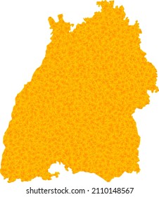 Vector Golden map of Baden-Wurttemberg State. Map of Baden-Wurttemberg State is isolated on a white background. Golden items texture based on solid yellow map of Baden-Wurttemberg State.