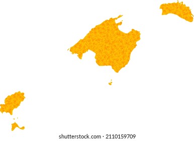 Vector Golden map of Baleares Province. Map of Baleares Province is isolated on a white background. Golden items mosaic based on solid yellow map of Baleares Province.