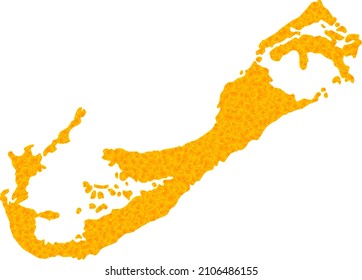 Mapa de oro vectorial de las islas Bermudas. Mapa de las Islas Bermudas está aislado en un fondo blanco. Mosaico de partículas doradas basado en el mapa amarillo sólido de las islas Bermudas.