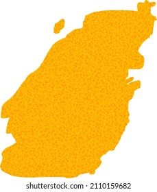 Vector Golden map of Bowen Island. Map of Bowen Island is isolated on a white background. Golden items mosaic based on solid yellow map of Bowen Island.