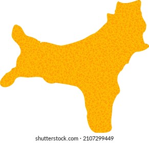 Vector Golden map of Christmas Island. Map of Christmas Island is isolated on a white background. Golden items pattern based on solid yellow map of Christmas Island.
