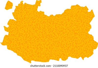 Vector Golden map of Ciudad Real Province. Map of Ciudad Real Province is isolated on a white background. Golden particles pattern based on solid yellow map of Ciudad Real Province.