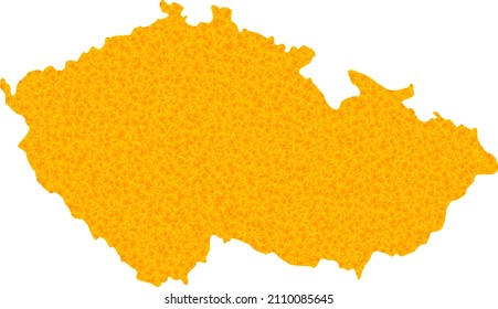Vector Golden map of Czech Republic. Map of Czech Republic is isolated on a white background. Golden items pattern based on solid yellow map of Czech Republic.